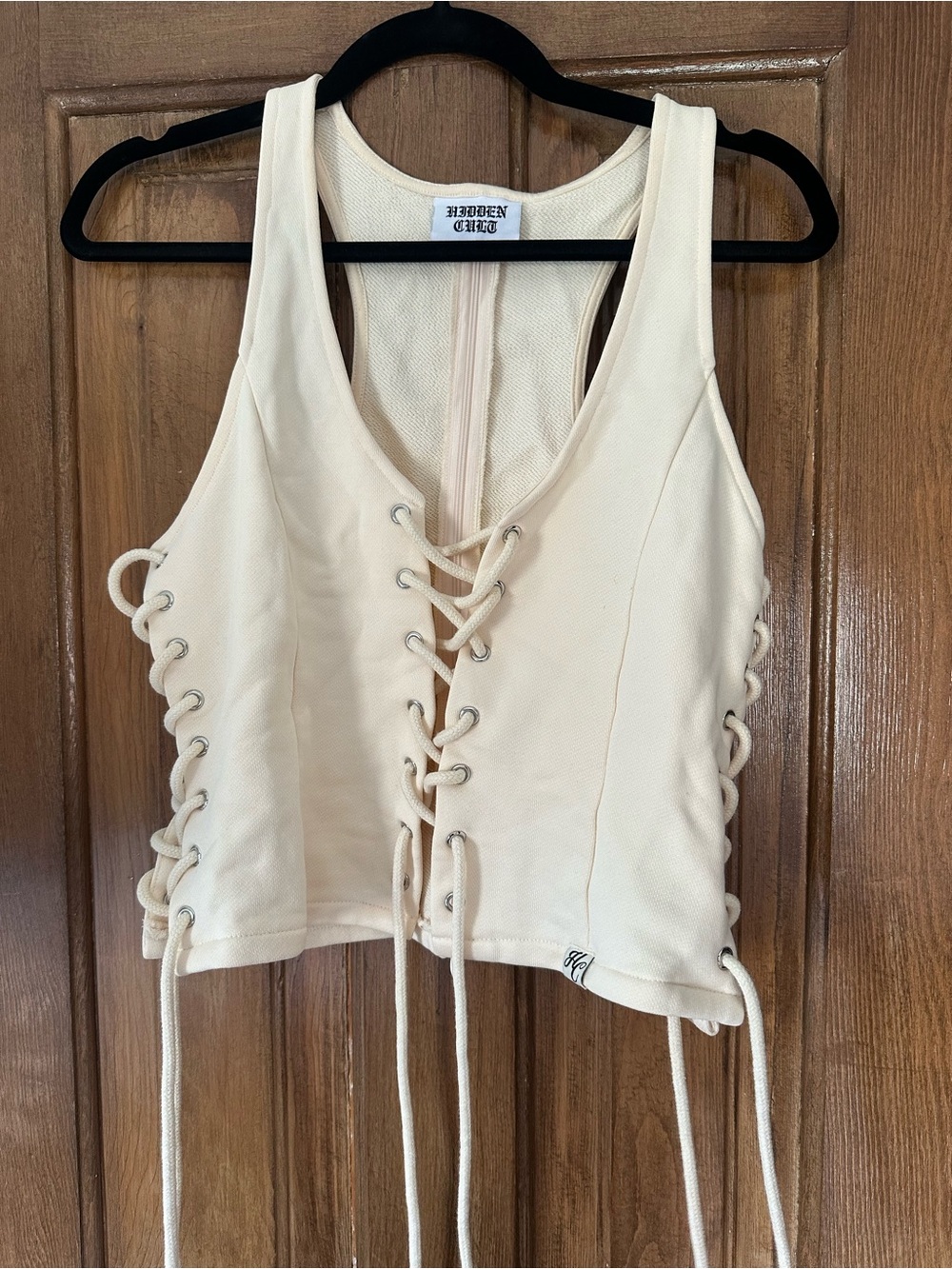 Hidden City Cream Lace-Up Crop Tank